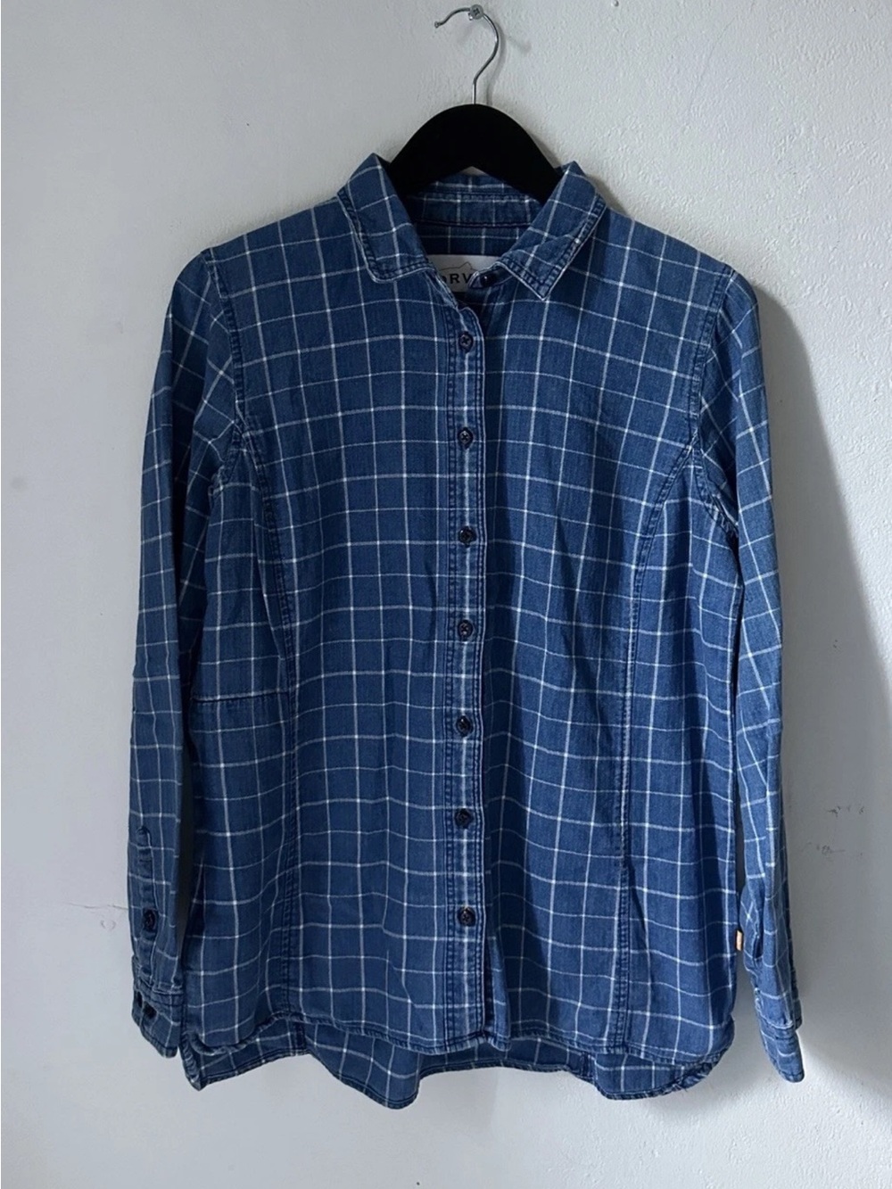 Orvis Women's Blue Windowpane Plaid Button Front Shirt Cotton Size S